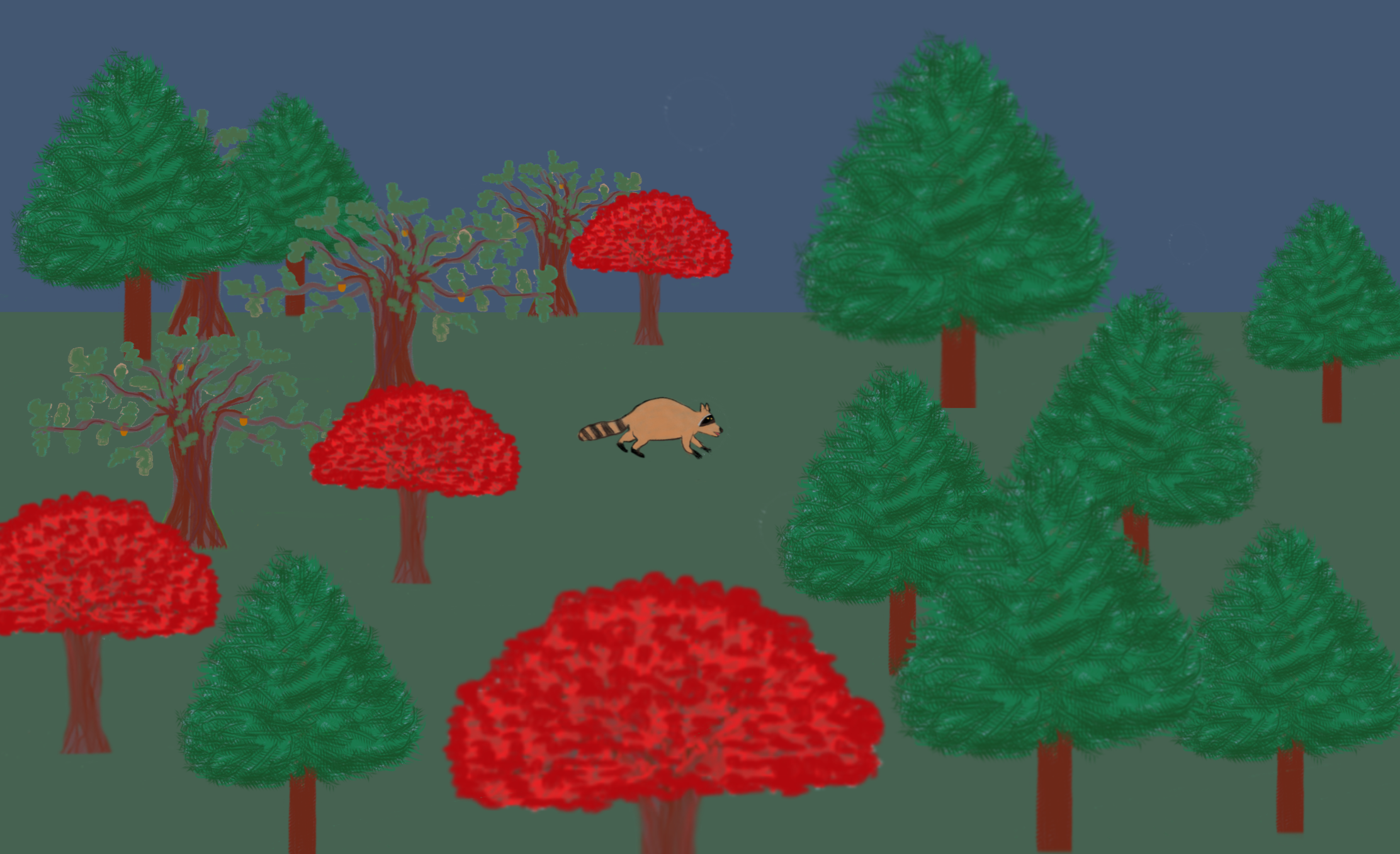 Larry moving through forest.