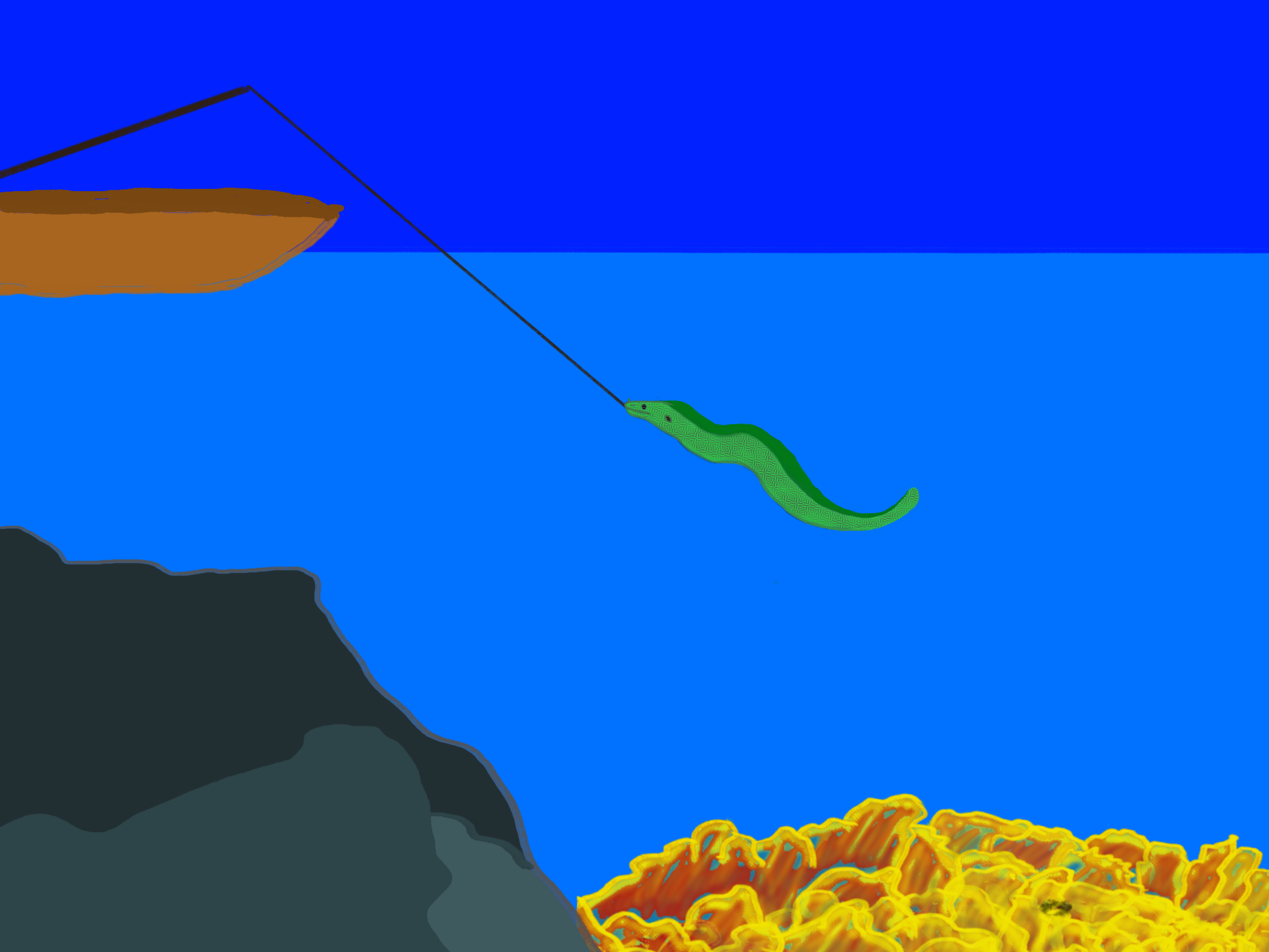 Moray eel on hook.